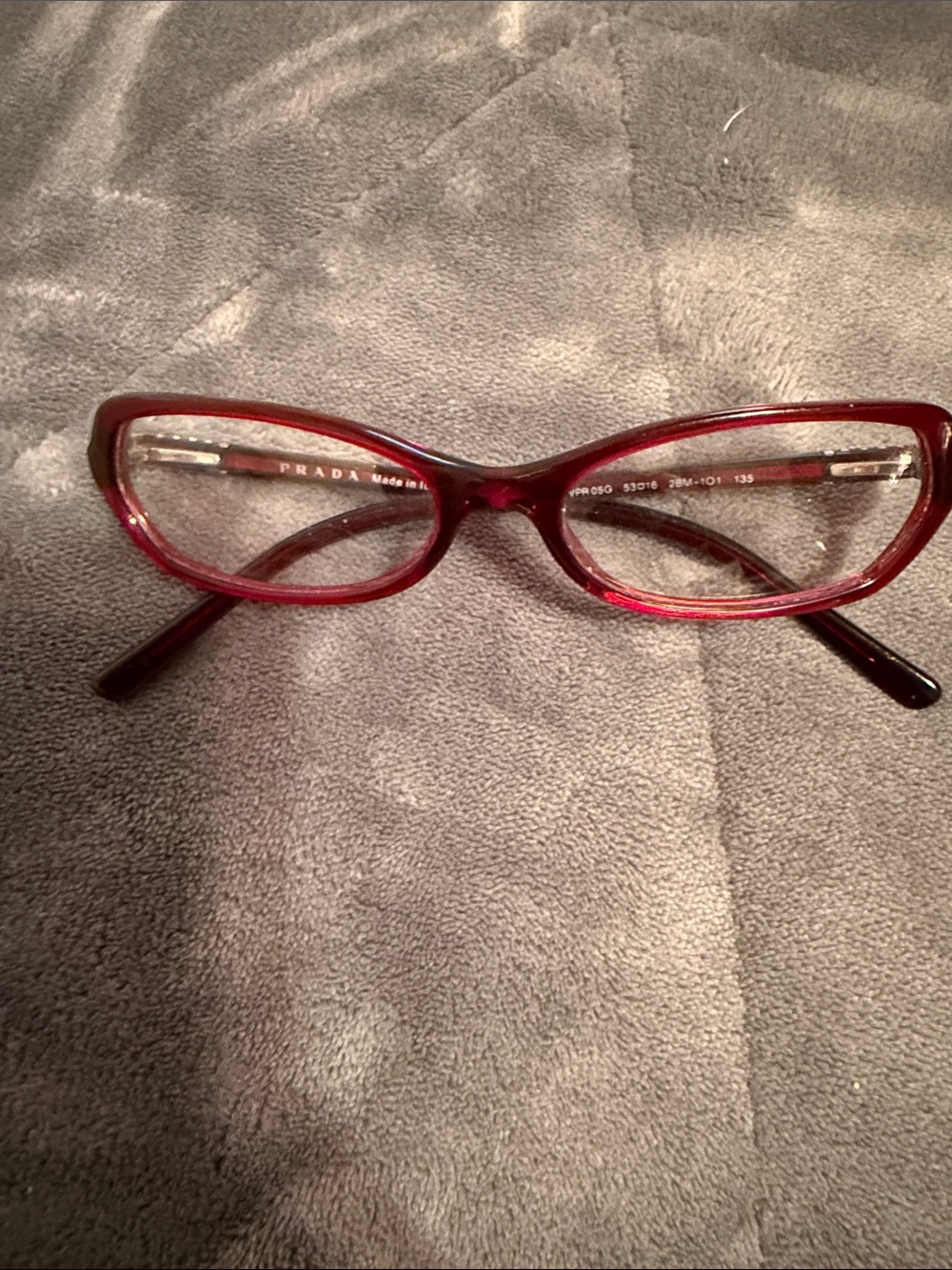 Prada Women's Red Cat-Eye Glasses with Subtle Black Temples